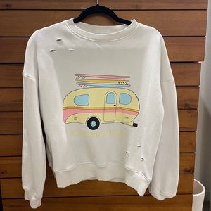 White California Dreamin Distressed Crewneck Sweatshirt S
